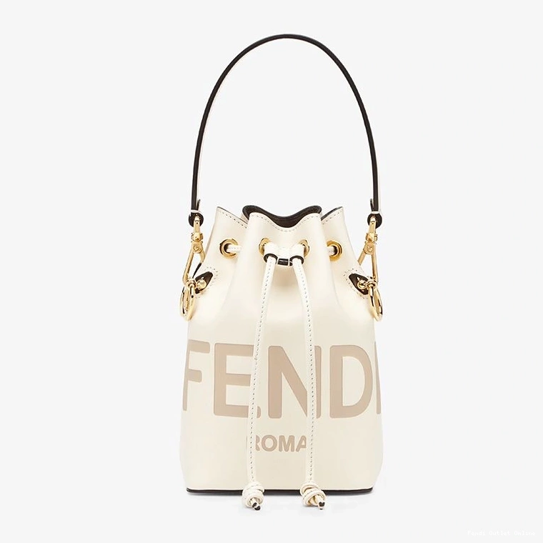 Cheap Mon Calf Logo Bucket Mini Fendi Tresor Bag White In ROMA Leather 0726